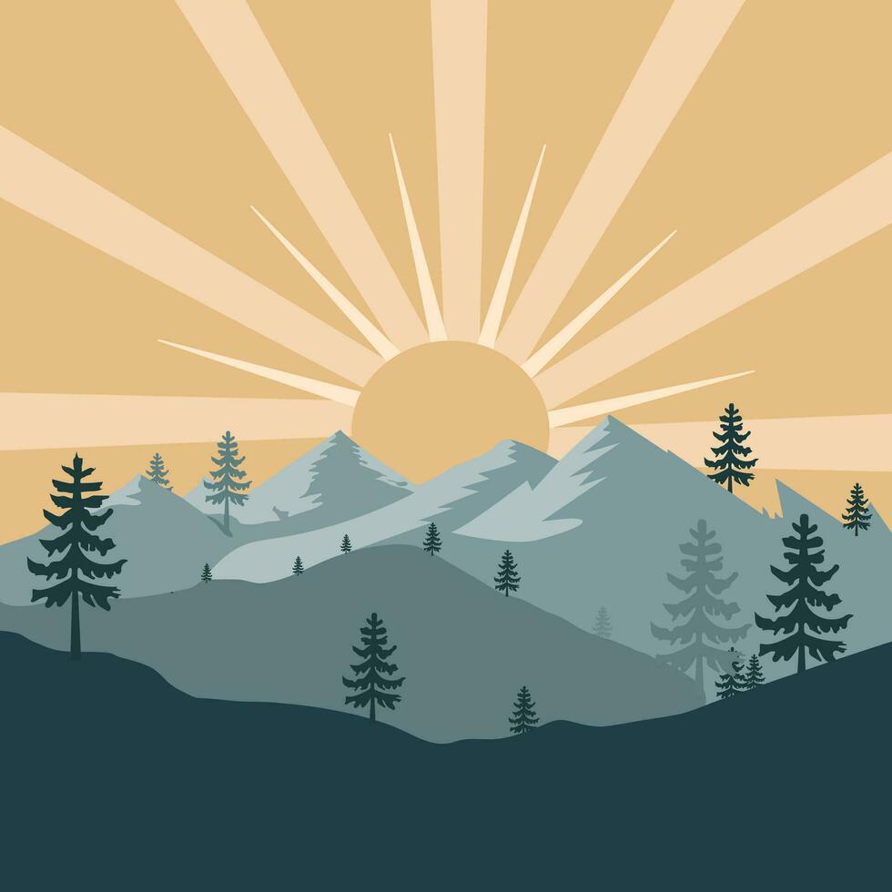 aventuras montaña puesta de sol ilustración vector