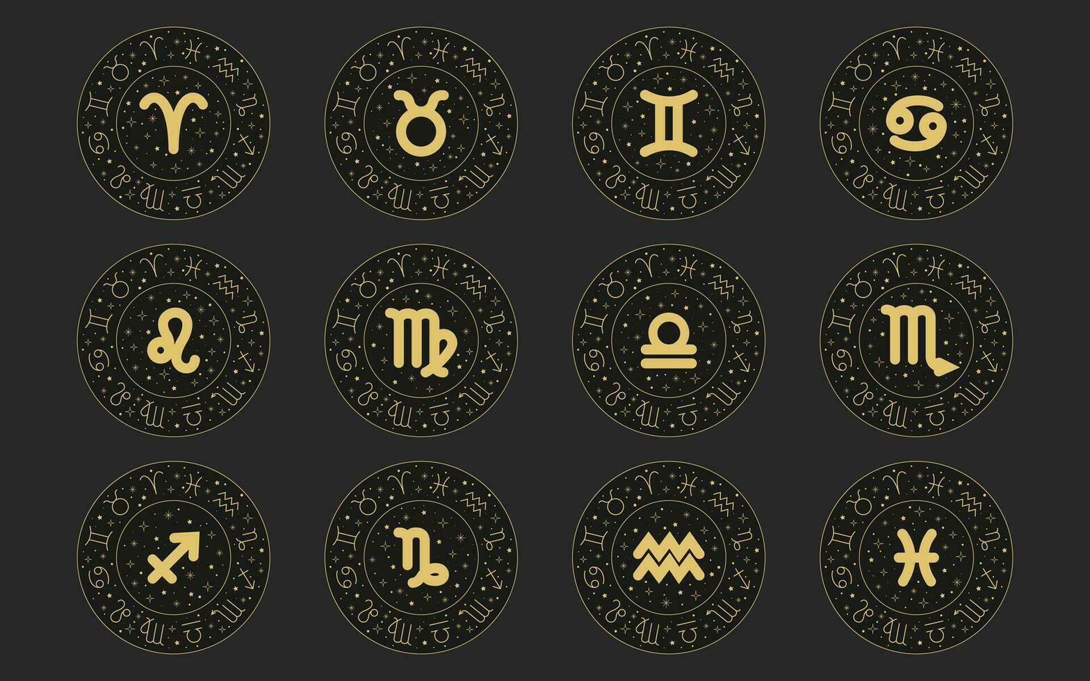 Zodiac astrology horoscope set. Celestial mystical zodiacal horoscope templates for logo, poster or card. vector