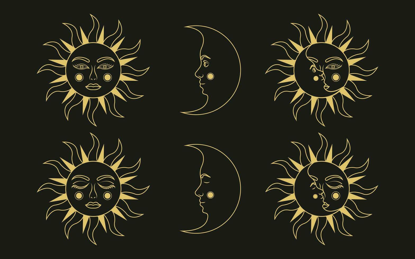 Celestial mystical magic moon and san. Set of esoteric moon and sun. vector