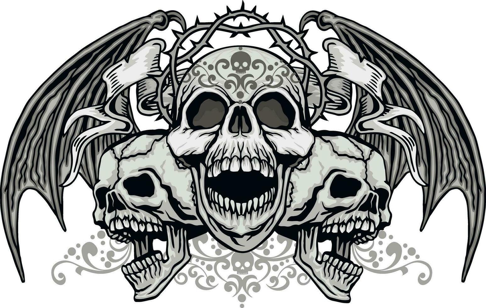 cartel gótico con calavera y alas, camisetas de diseño vintage grunge vector