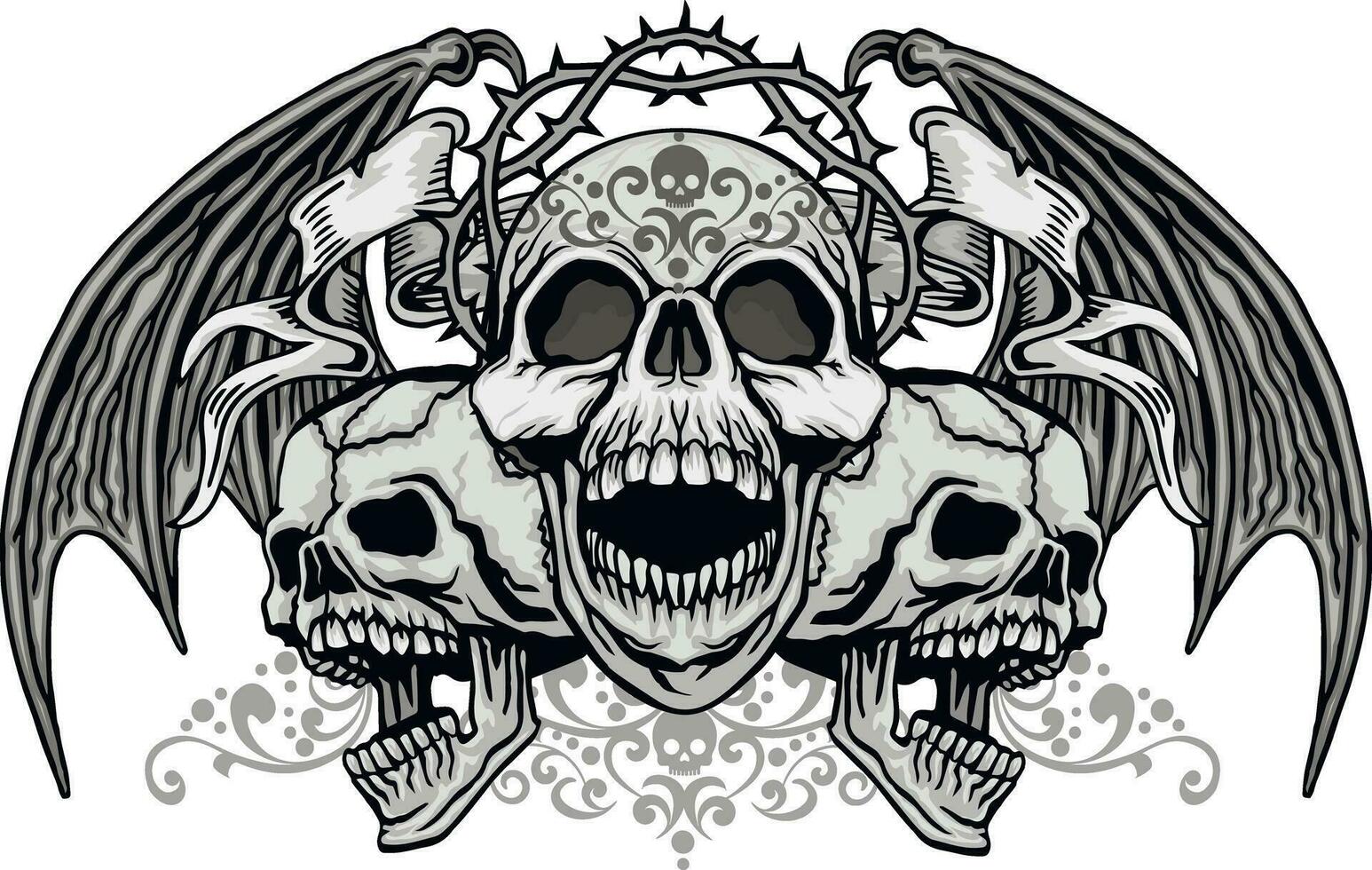 Gothic sign with skull and wings, grunge vintage design t shirts vector