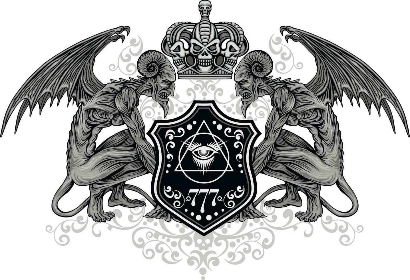 Gothic sign with demons, grunge vintage design t shirts vector