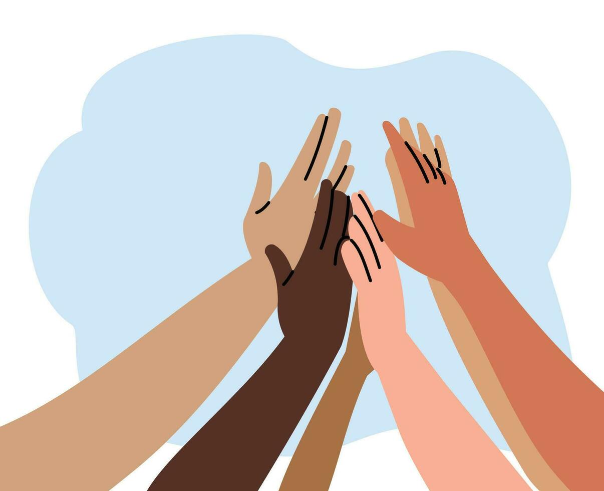 group of businesspeople with hands coming together in unity teamwork and success celebration vector