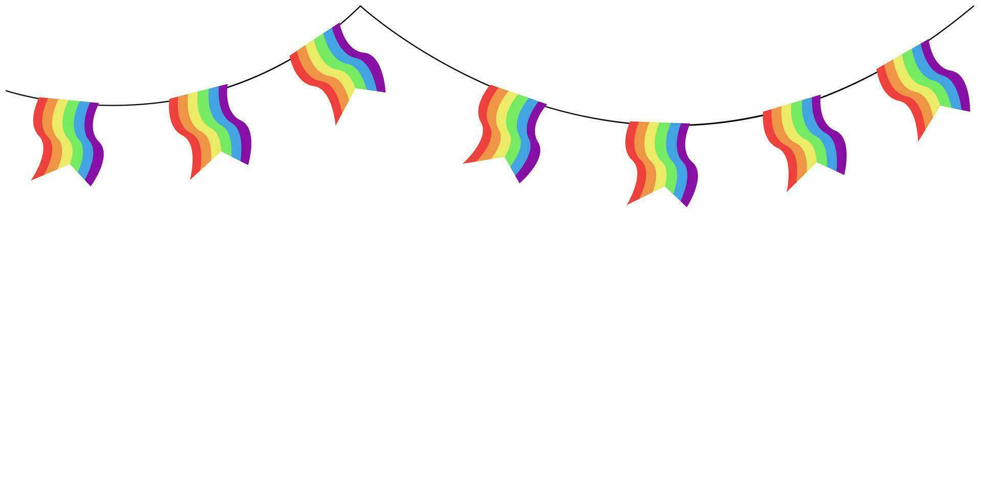 LGBT garland. Rainbow color pennants chain. LGBTQ bunting decoration. Celebration waving flags for pride decoration. Rainbowbunting garland Vector illustration. banner background copy space.