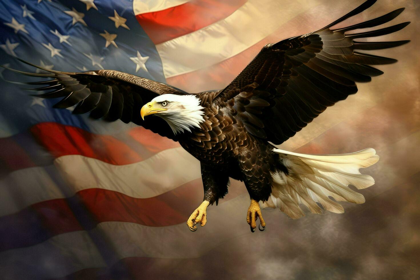 AI generated Bald eagle flying with the American flag Ai generated photo