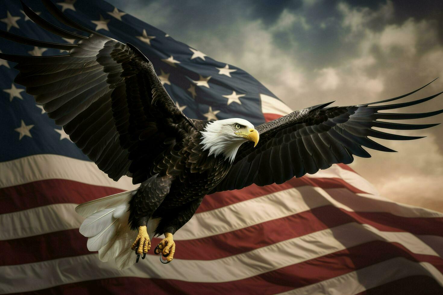 AI generated Bald eagle flying with the American flag Ai generated photo