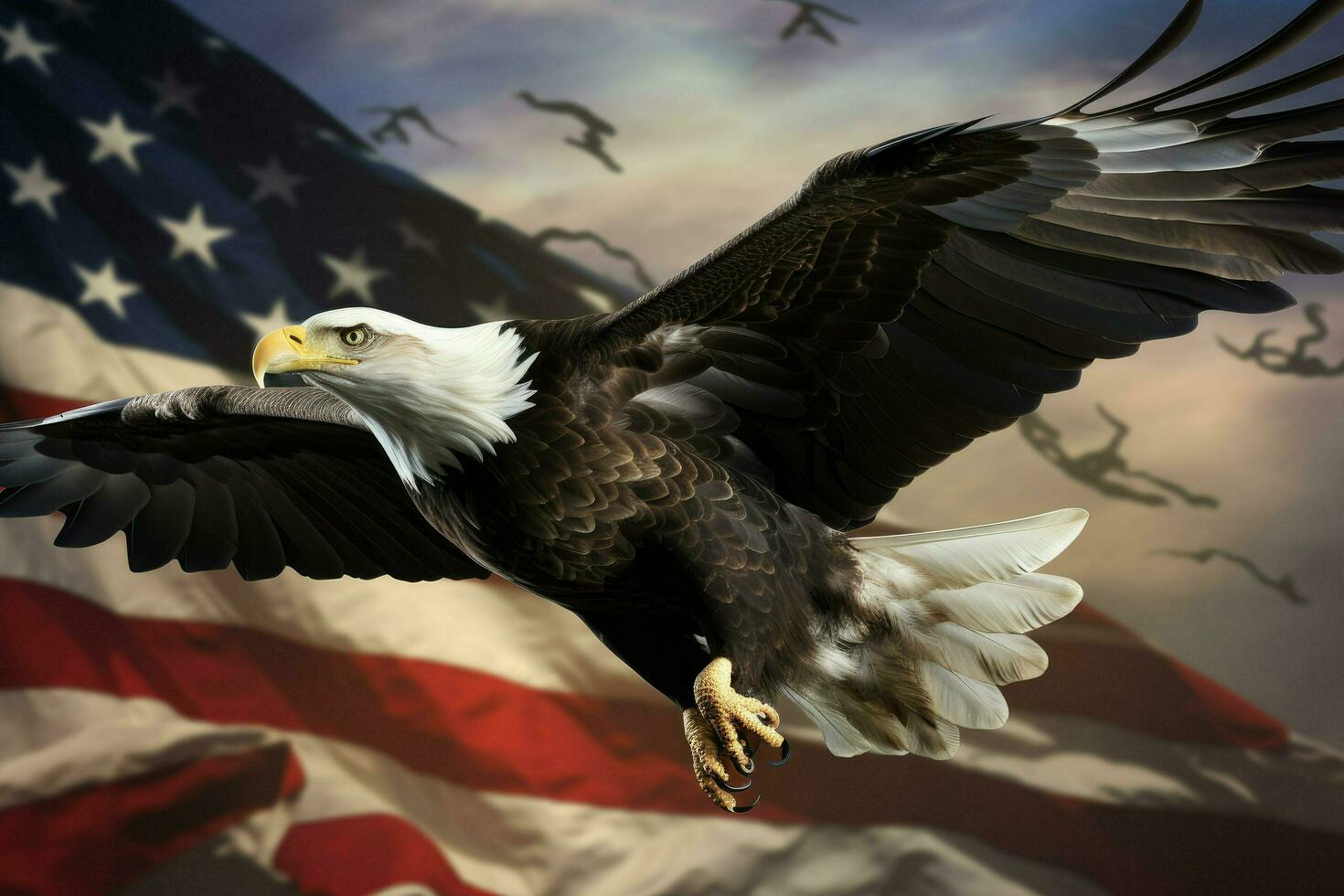 AI generated Bald eagle flying with the American flag Ai generated photo