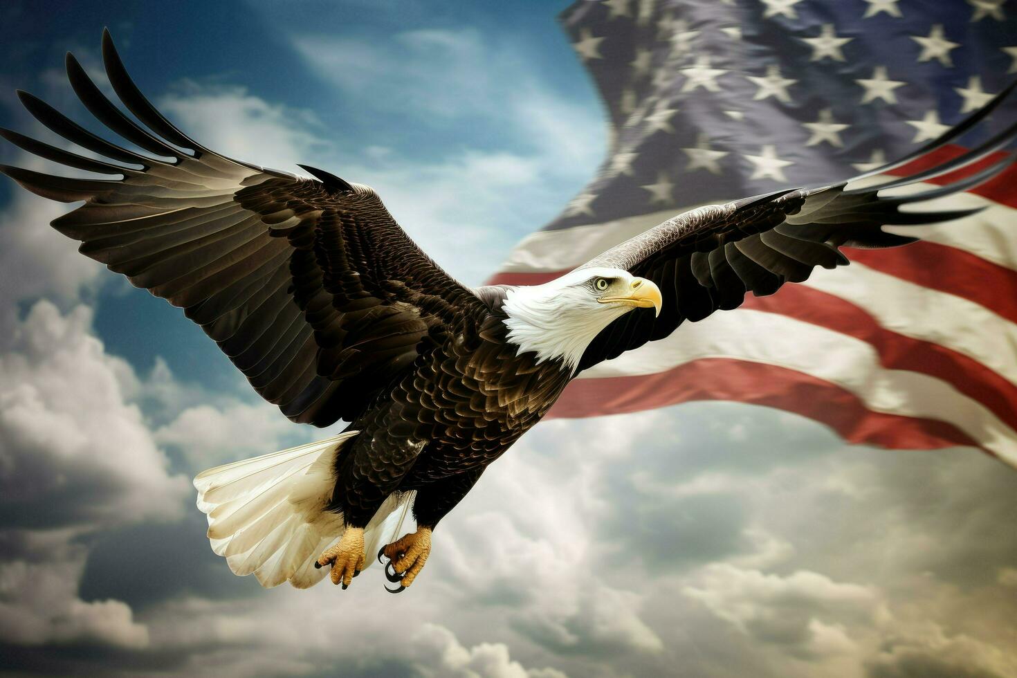 AI generated Bald eagle flying with the American flag Ai generated photo