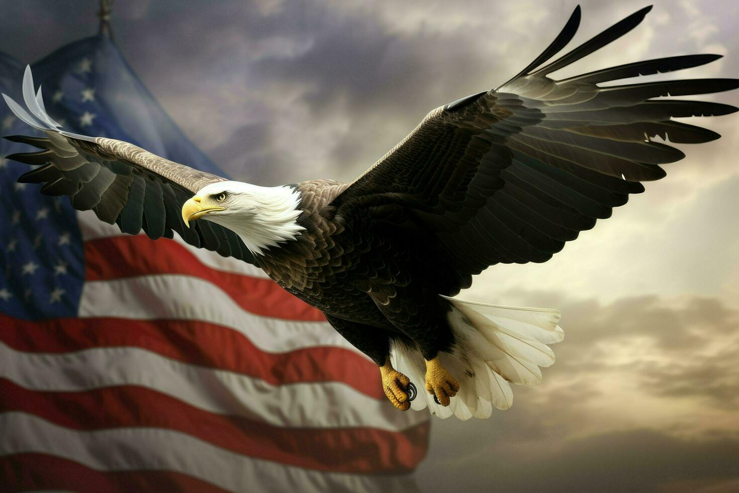 AI generated Bald eagle flying with the American flag Ai generated photo