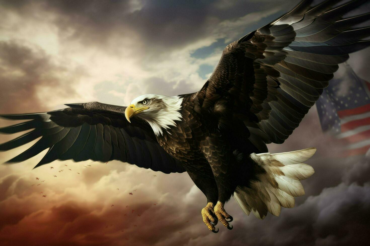 AI generated Bald eagle flying with the American flag Ai generated photo