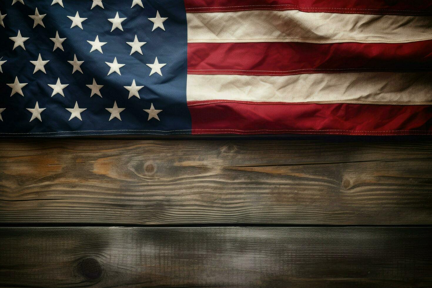 ai generado americano bandera en de madera antecedentes ai generado foto