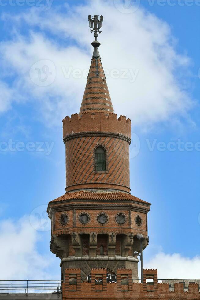 Partial view of Oberbaum bridge over the Spree river, Berlin, Germany photo