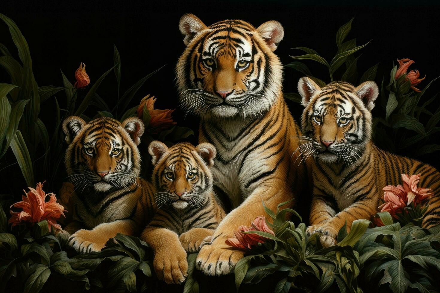 AI generated Tiger With her family Ai generated photo
