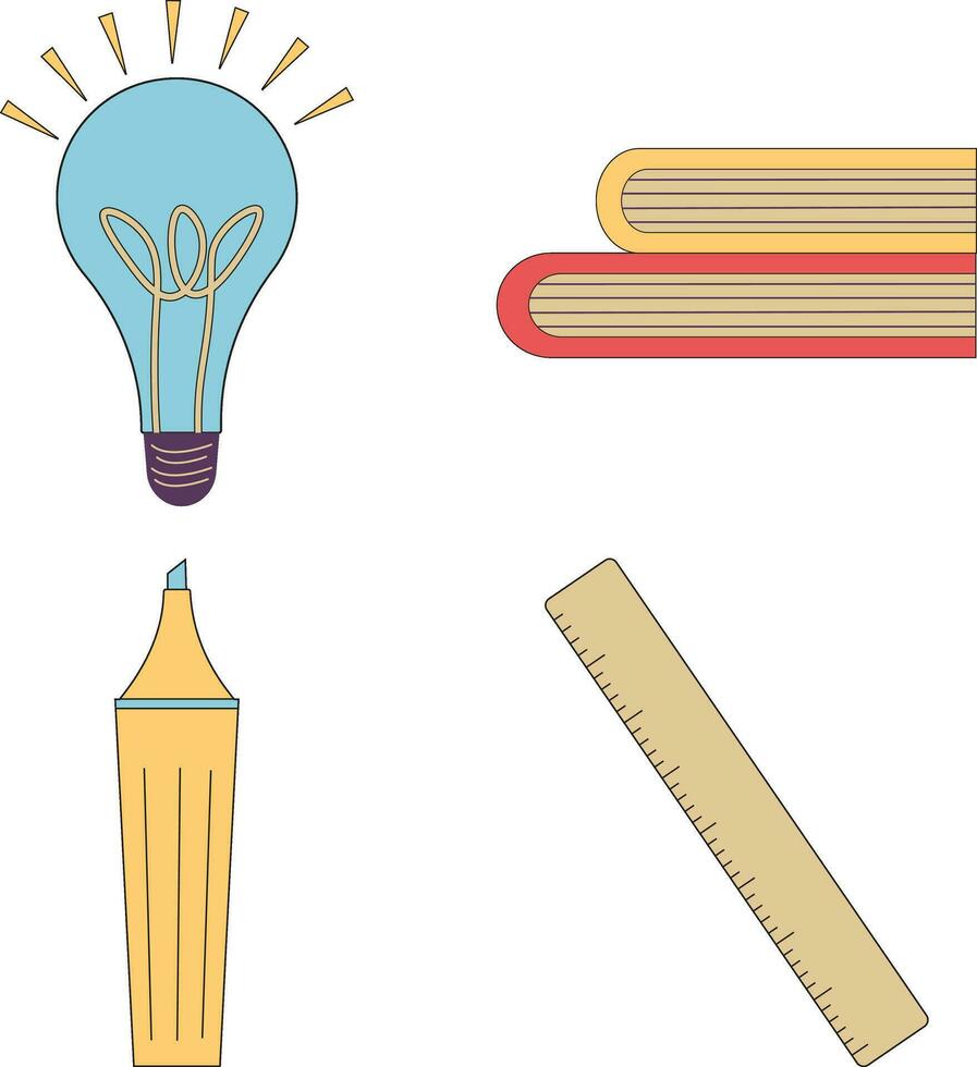 Set of Primary School Equipment. Isolated On White Background. Vector Illustration.