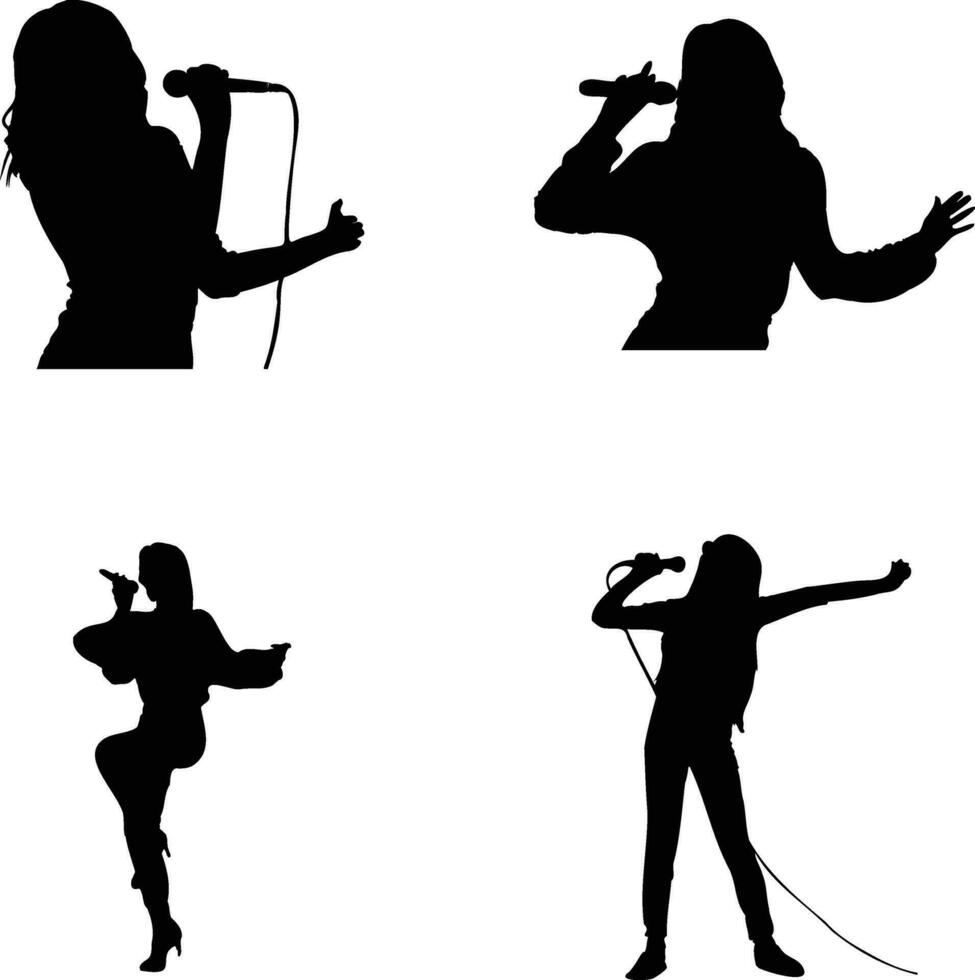Singer Pose Silhouette Icon For Music Festival Invitation Background. Vector Illustration Set.