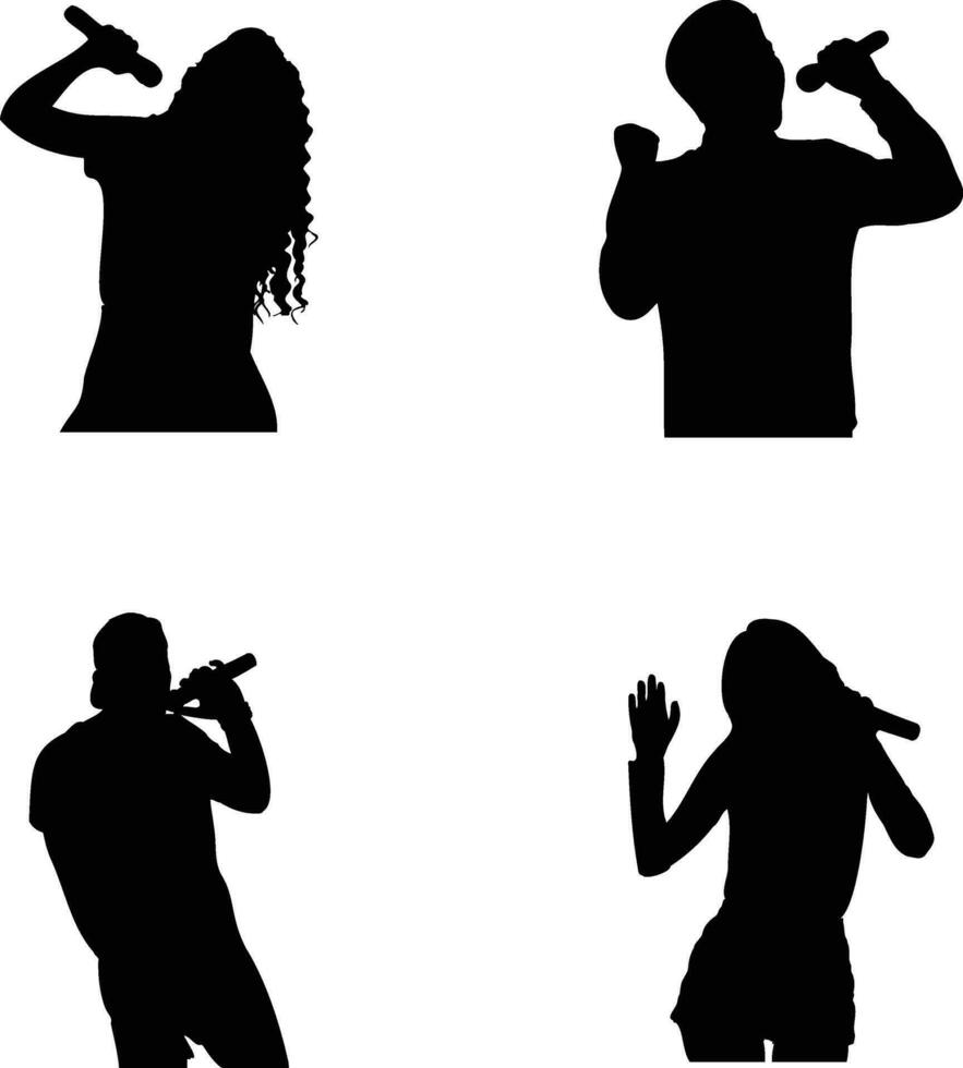 Singer Pose Silhouette Icon For Music Festival Invitation Background. Vector Illustration Set.