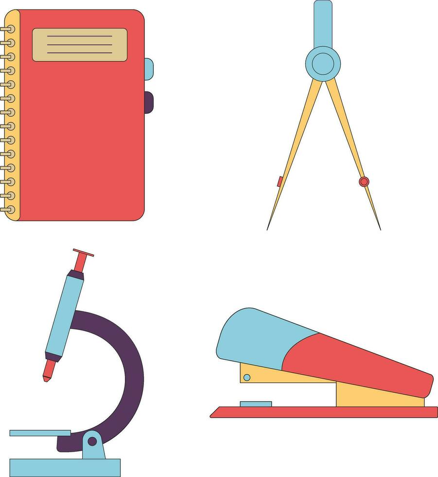 Set of Primary School Equipment. Isolated On White Background. Vector Illustration.
