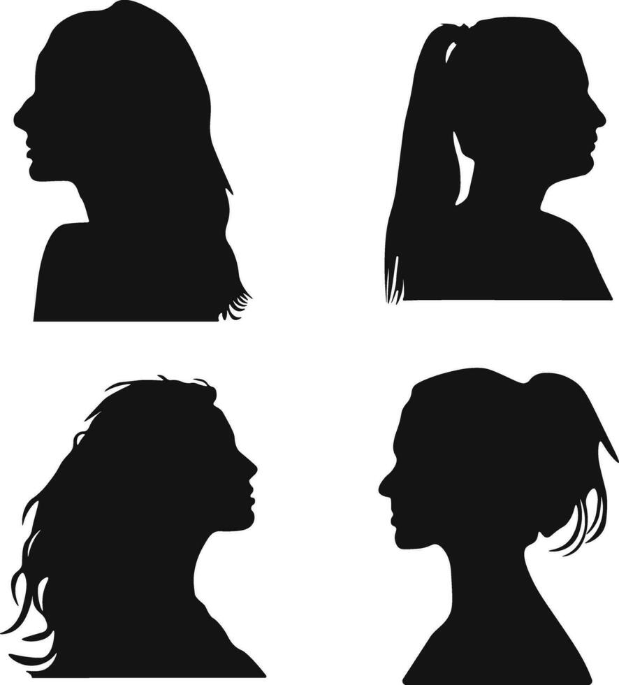 conjunto de mujer cabeza siluetas con diferente peinado. aislado en blanco antecedentes. vector ilustración.