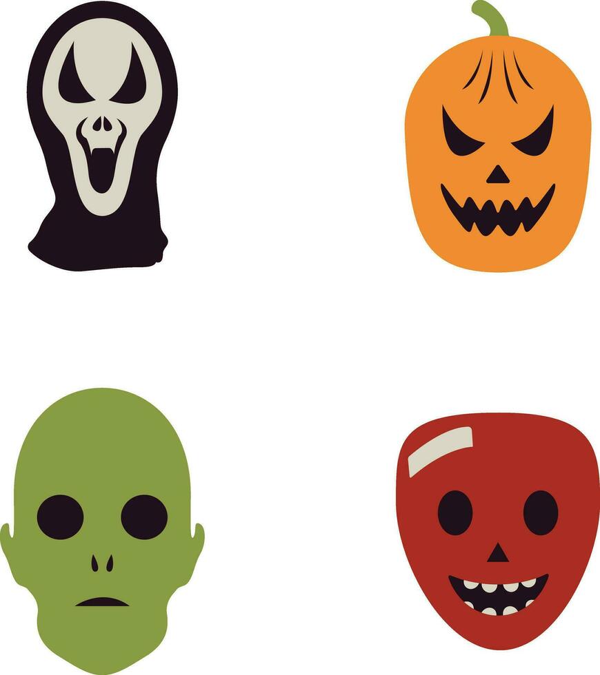 Halloween Mask Icon With Different Design Style. Isolated On White Background. Vector Illustration Set.