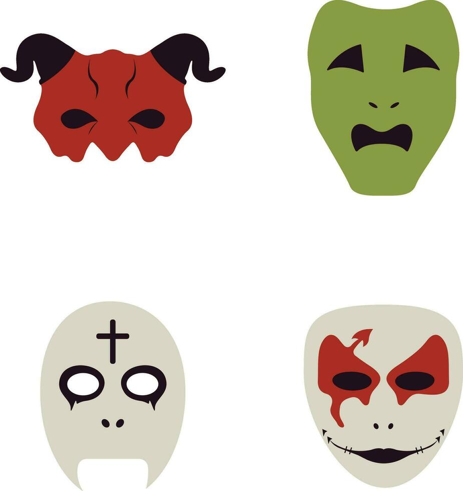 Halloween Mask Icon With Different Design Style. Isolated On White Background. Vector Illustration Set.