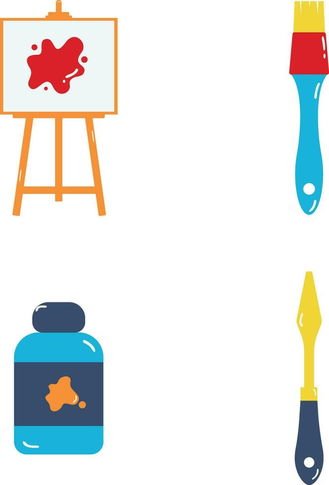 Set of Art Supplies Illustration. With Flat Cartoon Design. Isolated Vector Icon.