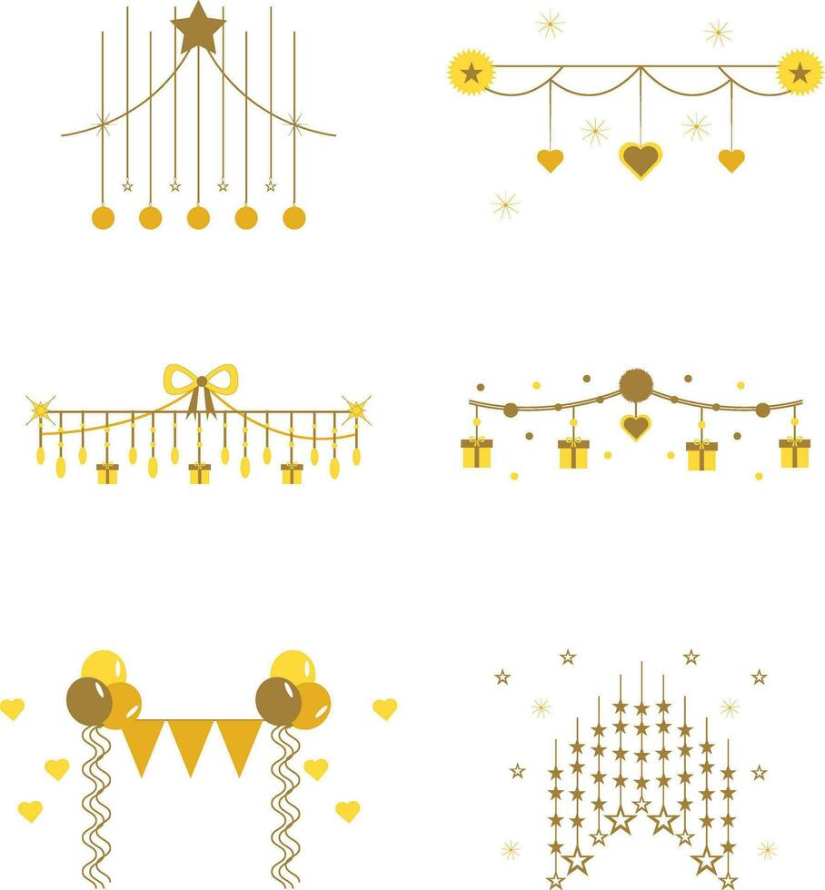 New Year Decoration In Different Design. Isolated On White Background. Vector Illustration.