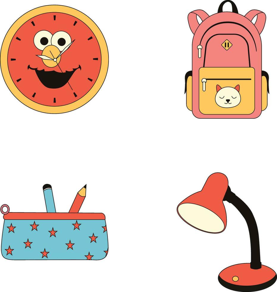 Set of Primary School Equipment Illustration. With Cartoon Design. Isolated Vector Icon.