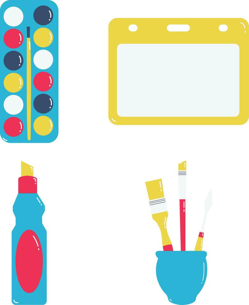 Art Supplies Collection. In Flat Cartoon Design. Isolated Vector Icon