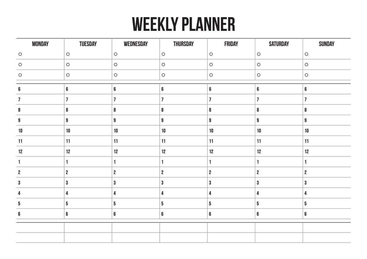 semanal calendario planificador imprimible domingo comienzo vector