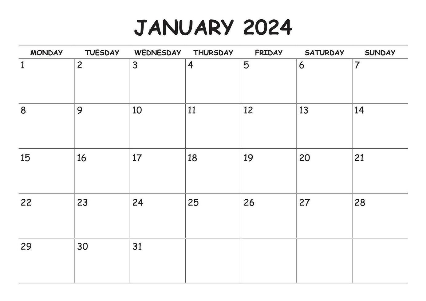 2025 January calendar with monday start 35924893 Vector Art at Vecteezy