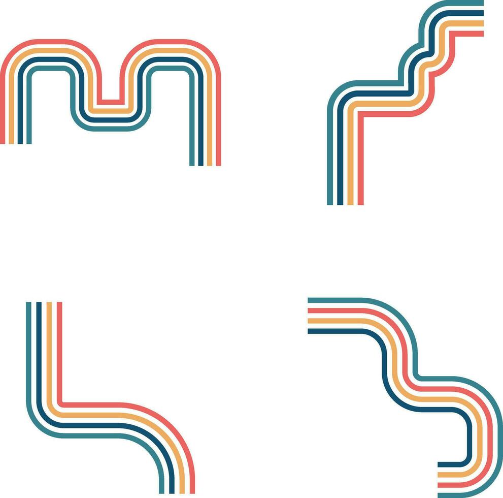 Retro Groovy Lined Icon With Abstract Decoration. For Template Background. Vector Illustration.