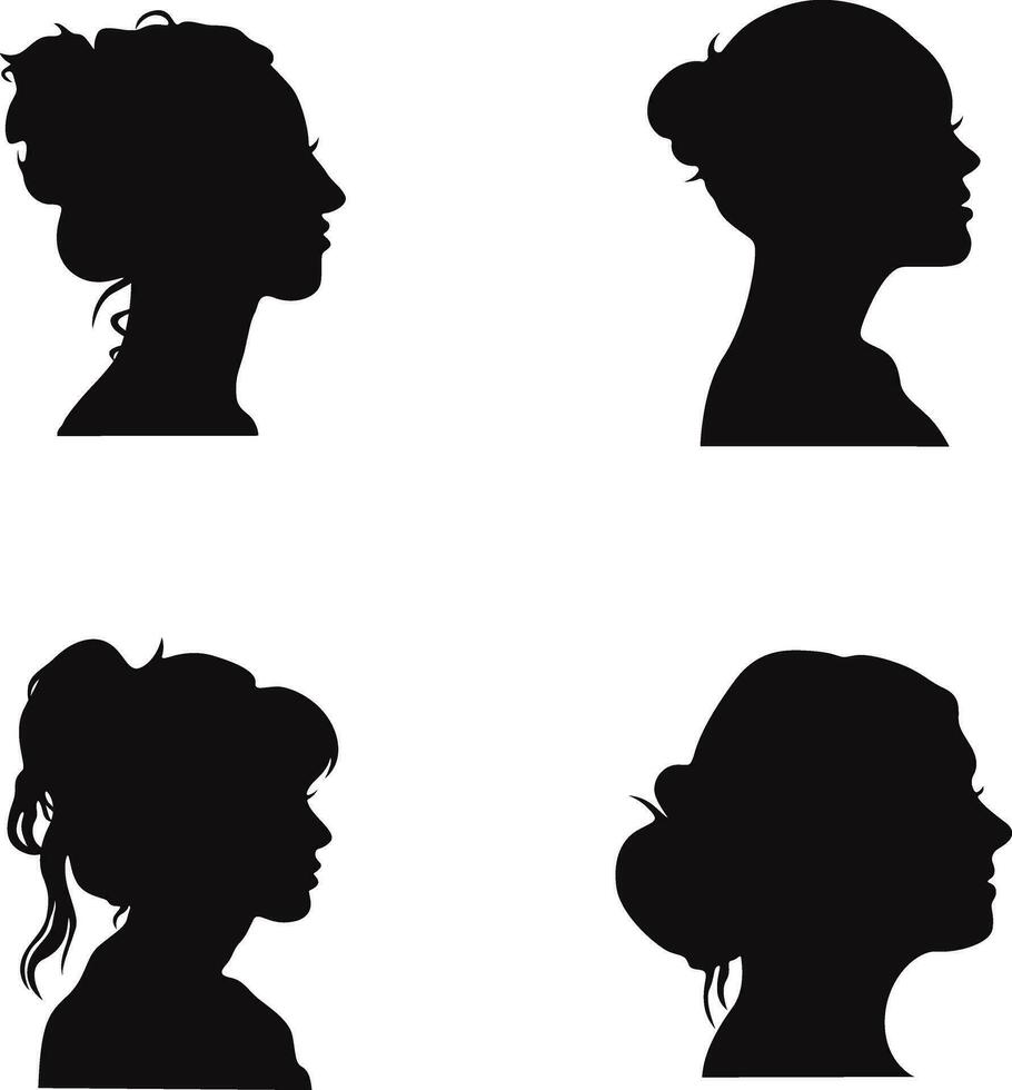 Woman Head Silhouette Collection. With Flat Design Style. Isolated Vector Illustration.