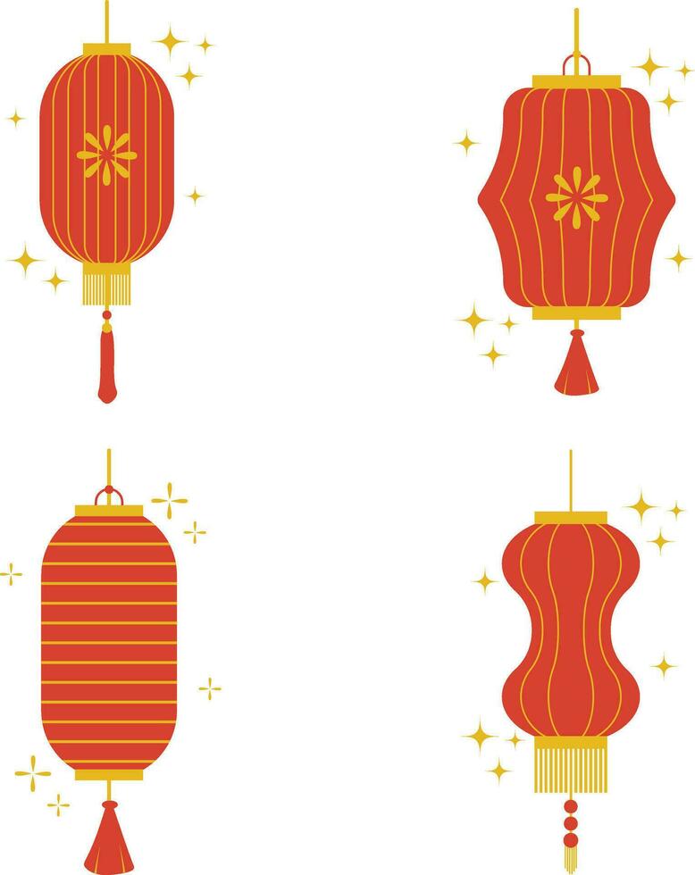 Lantern Chinese New Year Set. Isolated On White Background. Vector Illustration.