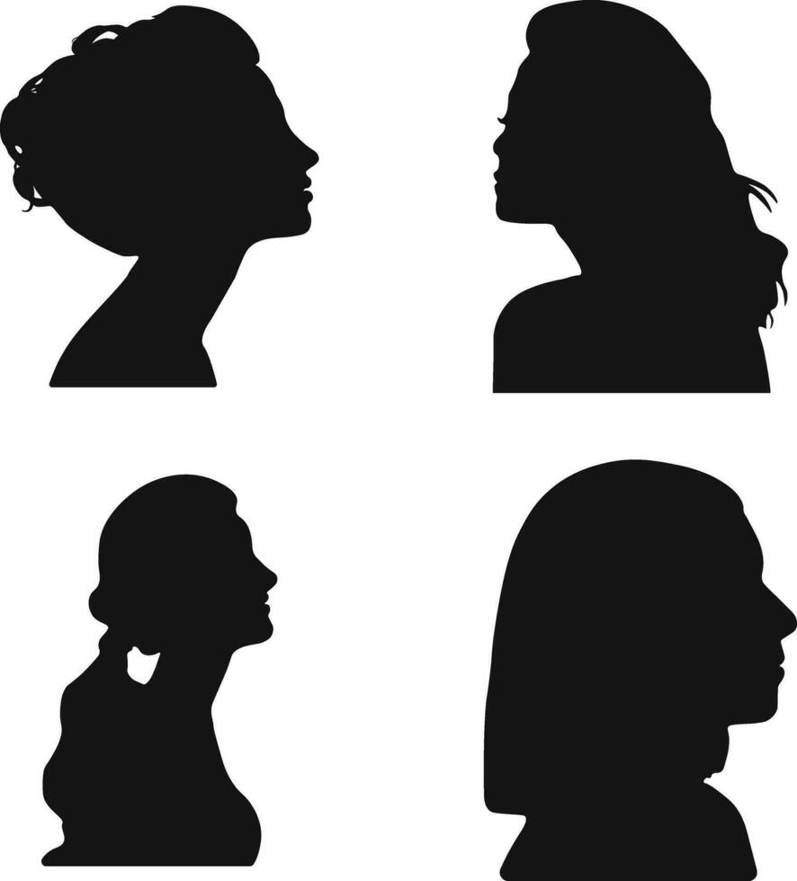 conjunto de mujer cabeza siluetas con diferente peinado. aislado en blanco antecedentes. vector ilustración.