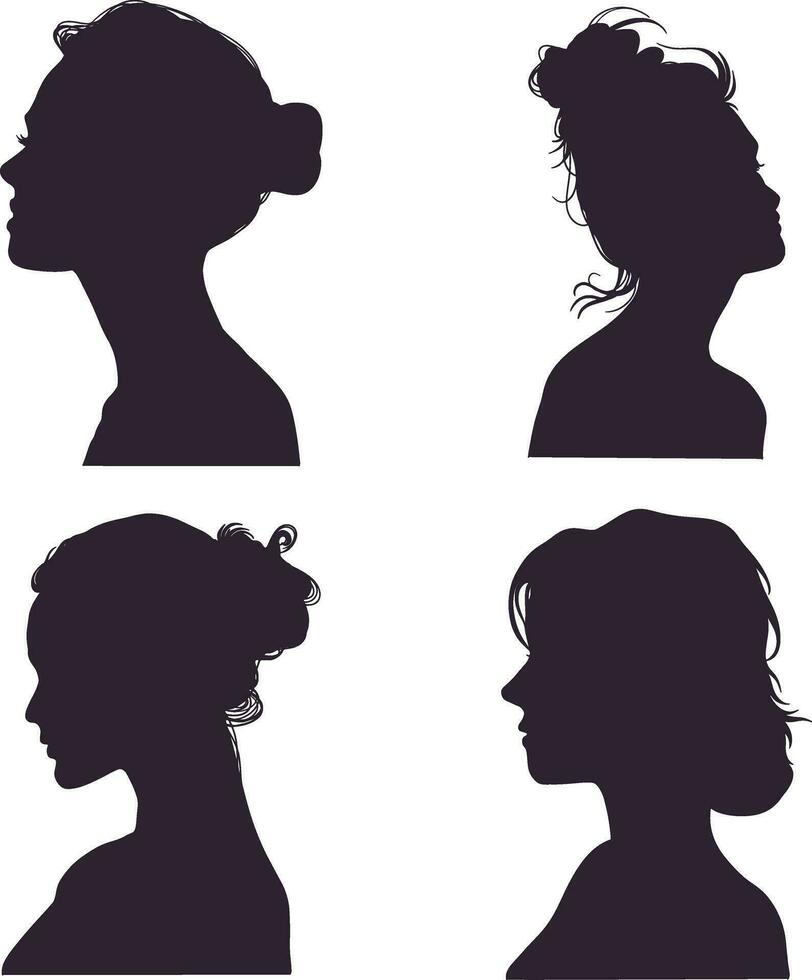 mujer cabeza silueta colocar. con plano diseño. aislado negro vector ilustración.