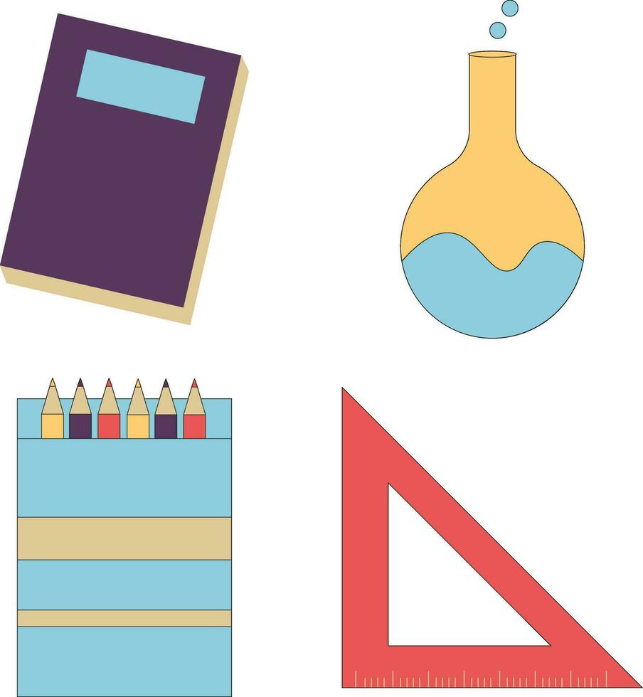 Set of Primary School Equipment. Isolated On White Background. Vector Illustration.