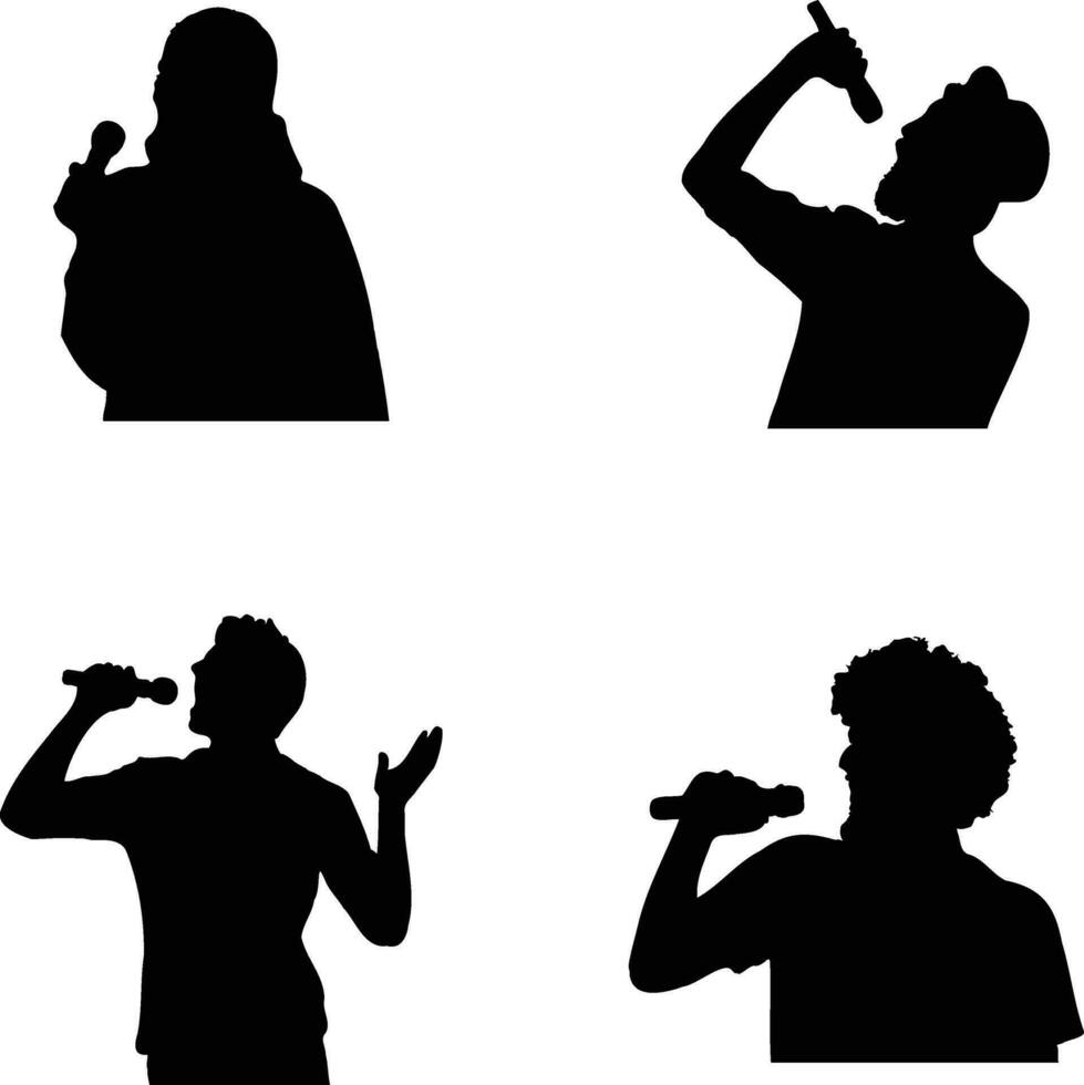 Singer Pose Silhouette Icon For Music Festival Invitation Background. Vector Illustration Set.