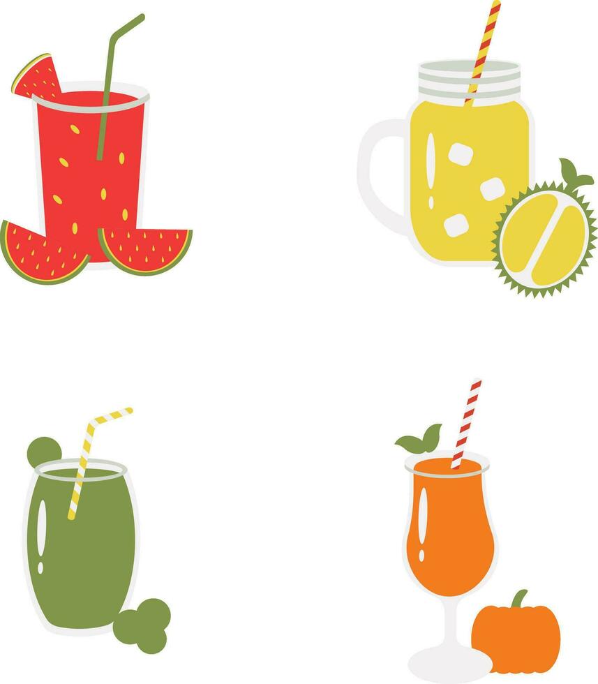 Fruit Juice Smoothie Illustration Set. With Seamless Cartoon Design. Isolated Vector Icon.