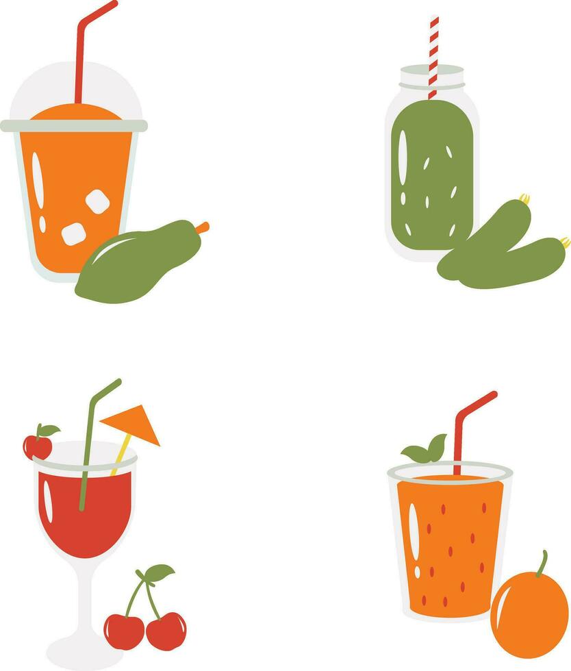 Fruit Juice Smoothie Illustration Set. With Seamless Cartoon Design. Isolated Vector Icon.