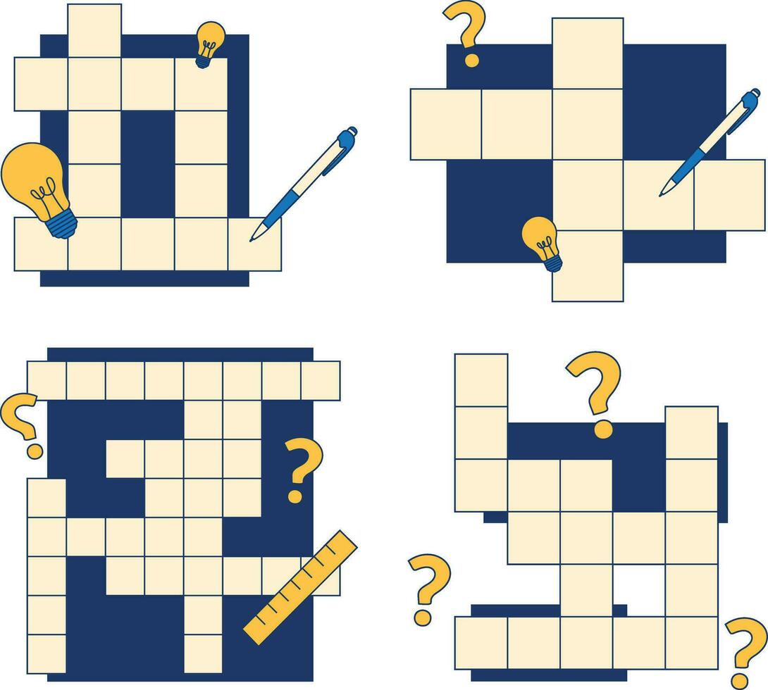 Crossword Puzzle Day Collection. With Different Shape and Design. Vector Illustration.