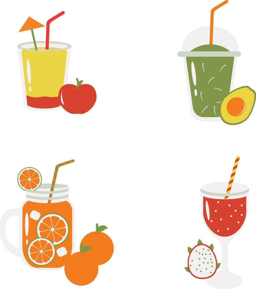 Fruit Juice Smoothie Illustration Set. With Seamless Cartoon Design. Isolated Vector Icon.