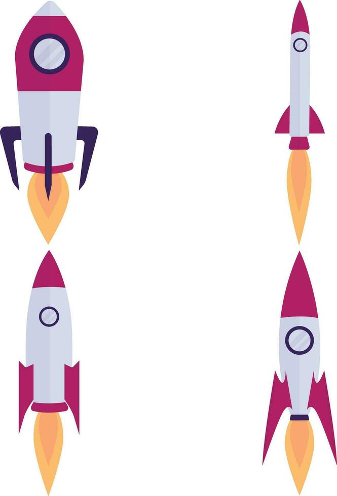 Set of Different Spaceship Rocket. With Flat Cartoon Design Style. Isolated Vector Icon.