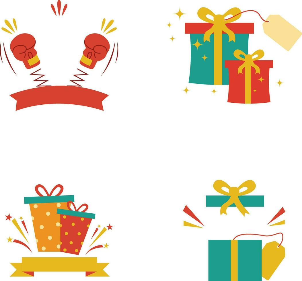 Boxing Day Icon With Simple Decoration. Isolated On White Background. Vector Illustration Set.