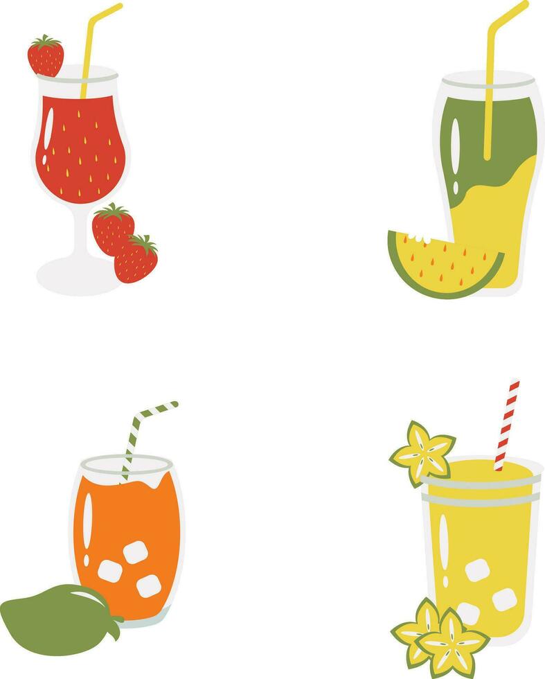 Fruit Juice Smoothie Illustration Set. With Seamless Cartoon Design. Isolated Vector Icon.