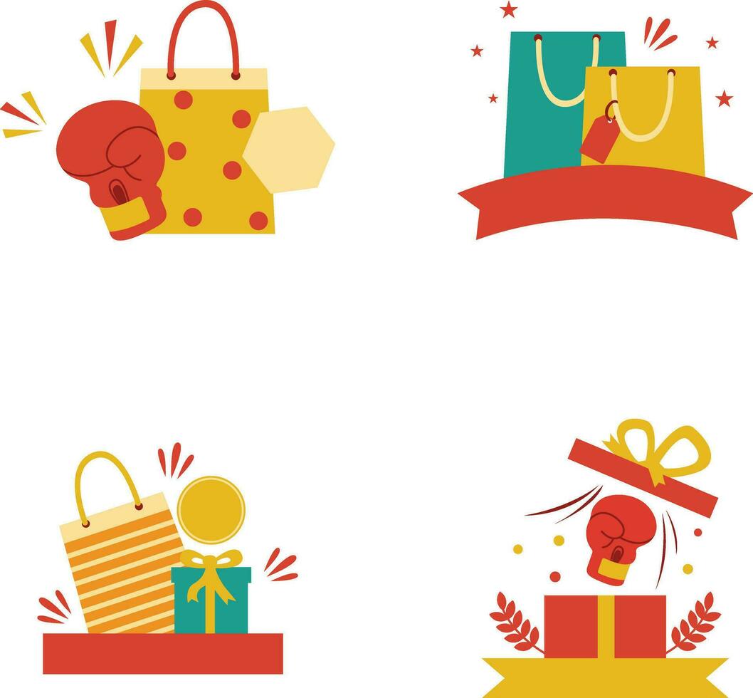 Boxing Day Icon With Simple Decoration. Isolated On White Background. Vector Illustration Set.