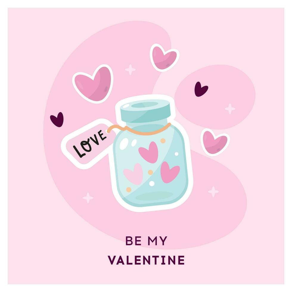 Valentines day greeting card with bottle of hearts vector