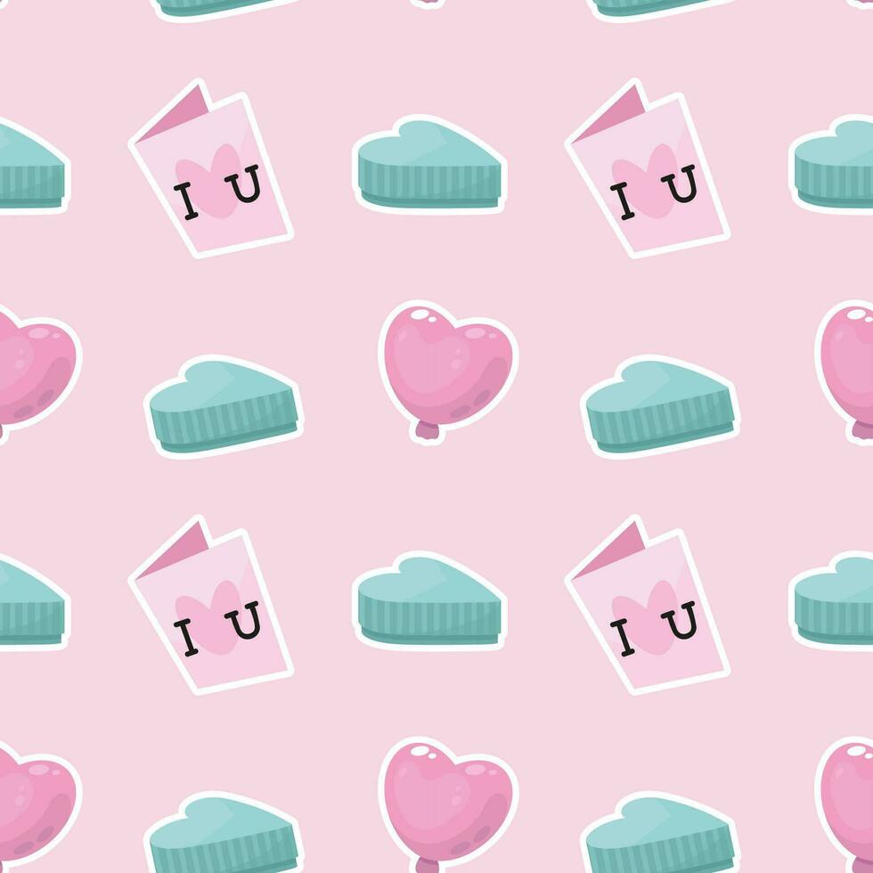 Seamless pattern with pink hearts and lettering I love you vector