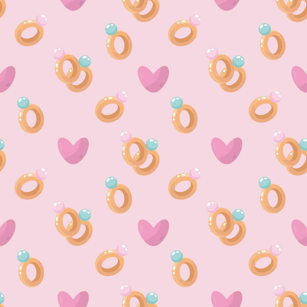 Valentines day seamless pattern with rings and heart pattern vector