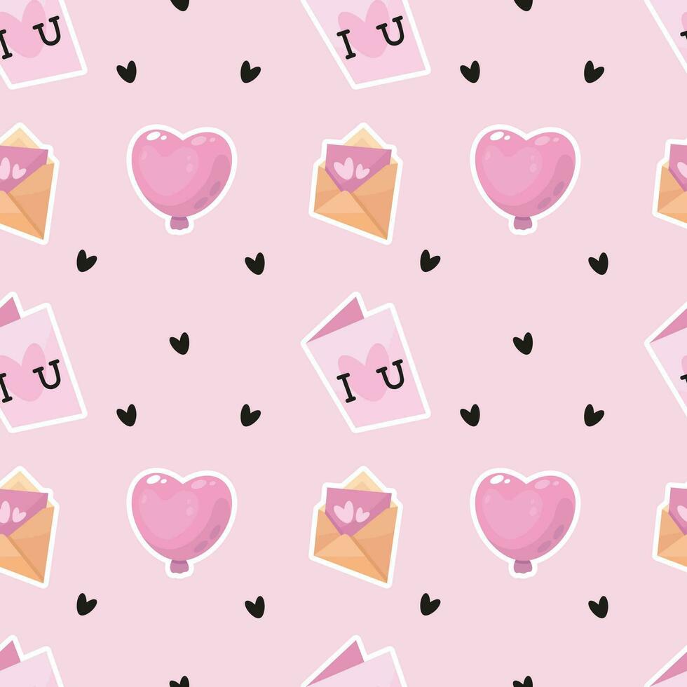 Seamless vector pattern with hearts and envelopes. Valentine's day background.