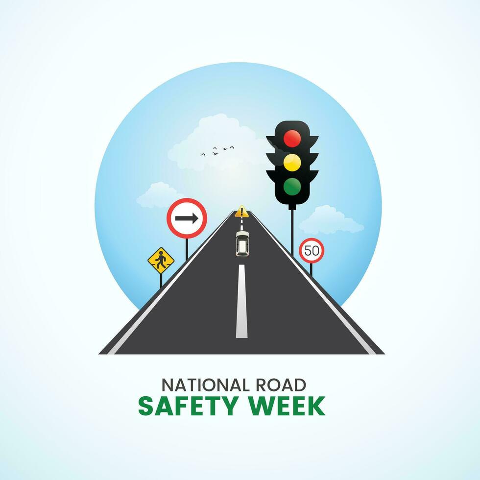 Creative Editable Template Design for National Road Safety Week. 1 to 17 January Every Year,  Suitable for Posters, Banners, campaigns and greeting cards. vector